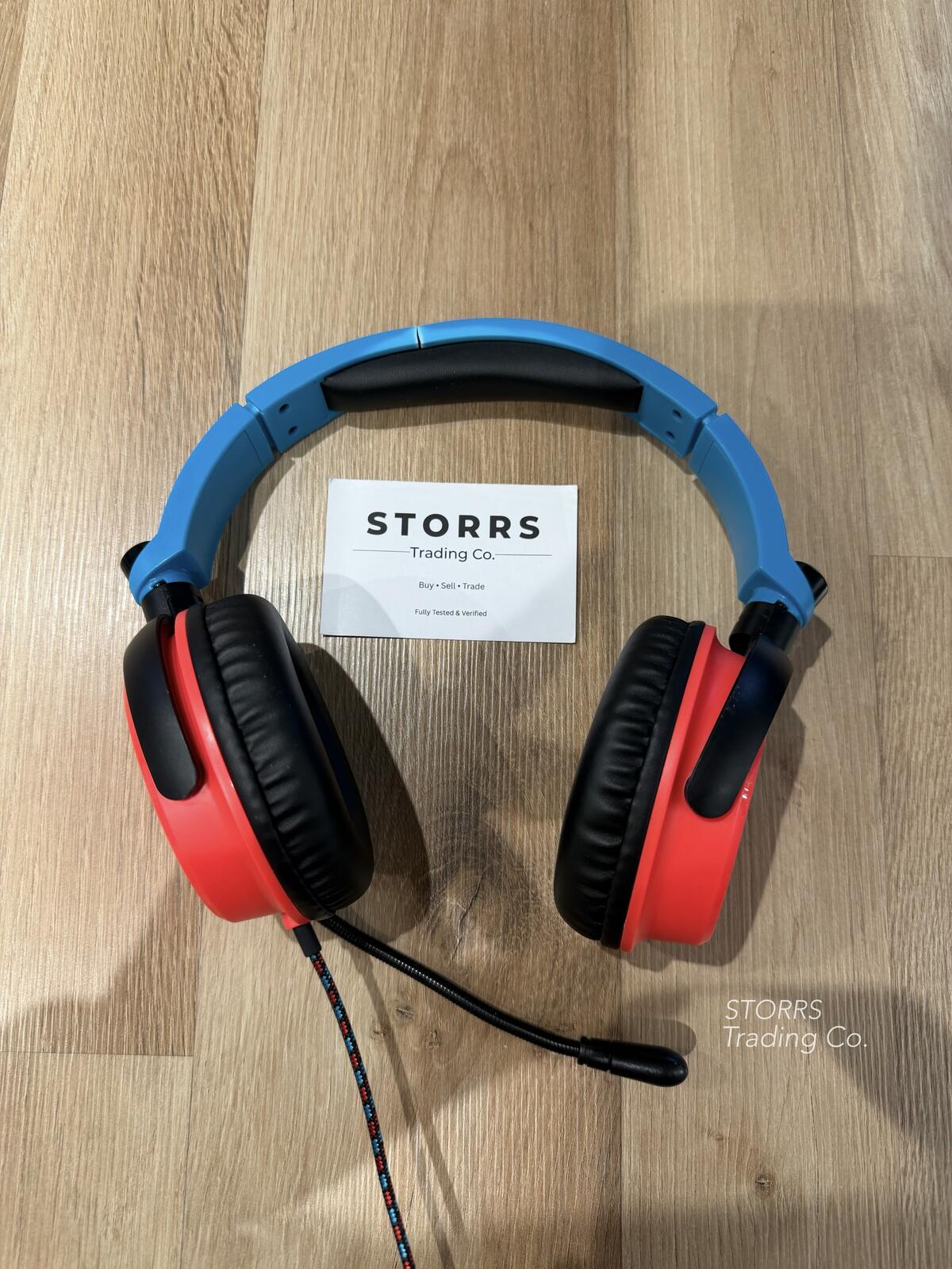 Blue and red headset