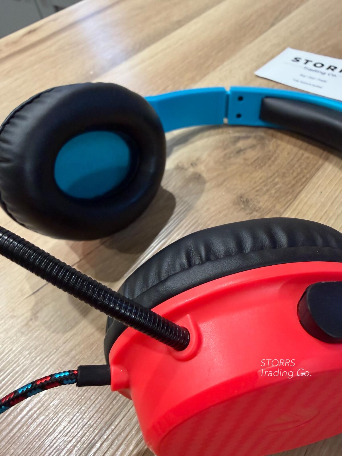 Blue and red headset